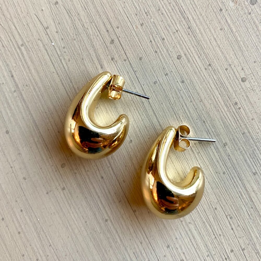 Gold Tone Teardrop Stud Earrings - Picture 2 of 7